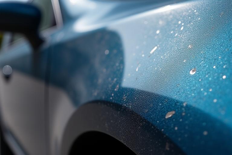 A close-up of a car's paintwork with visible swirl marks and fine scratches.