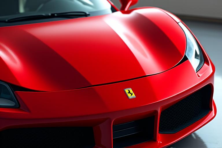 The red sports car looking vibrant and glossy.