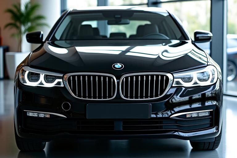 The same black sedan, now sparkling clean with a mirror-like finish.